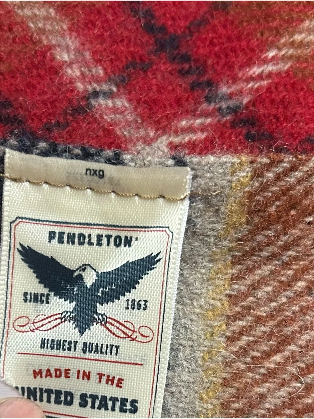 Pendleton Plaid 100% Wool Throw in Red, Navy & Cream with Fringe